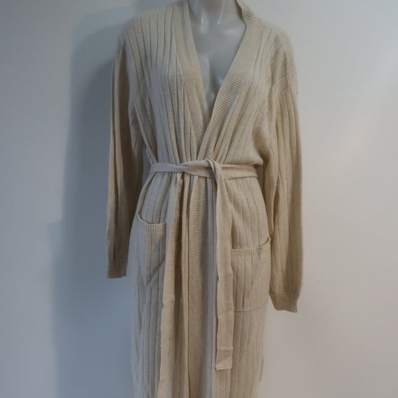 NWT Womens Crush Beige Ribbed Pure Cashmere Long Duster Cardigan Sweater 2 US/M - Picture 6 of 16